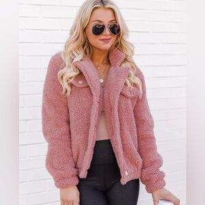 Pink Lily Mostly Yours Pink Teddy Jacket